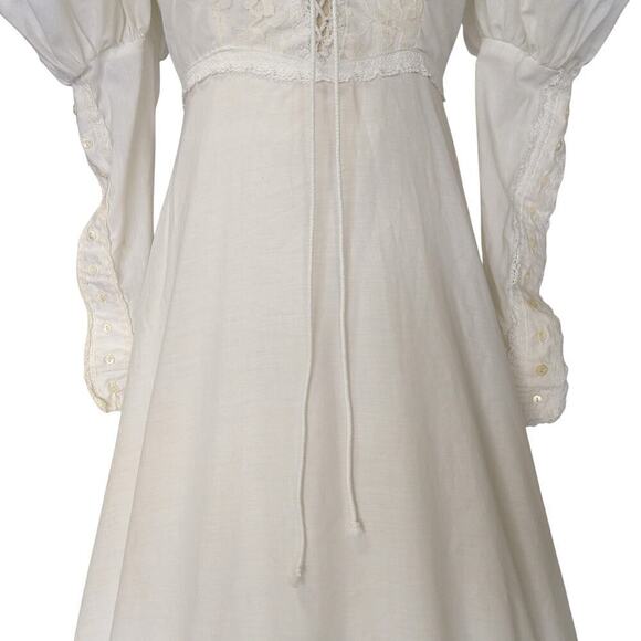 Gunne Sax Wedding Dress Size 11 M Corset White Puff Sleeves Vintage 70s - Picture 5 of 12